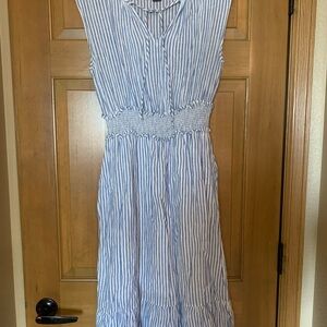 Blue and White Striped Linen Blend Dress